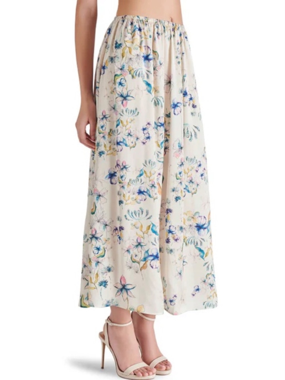 Steve Madden Noemi Watercolor Floral Style Print Maxi Skirt Cream NWT